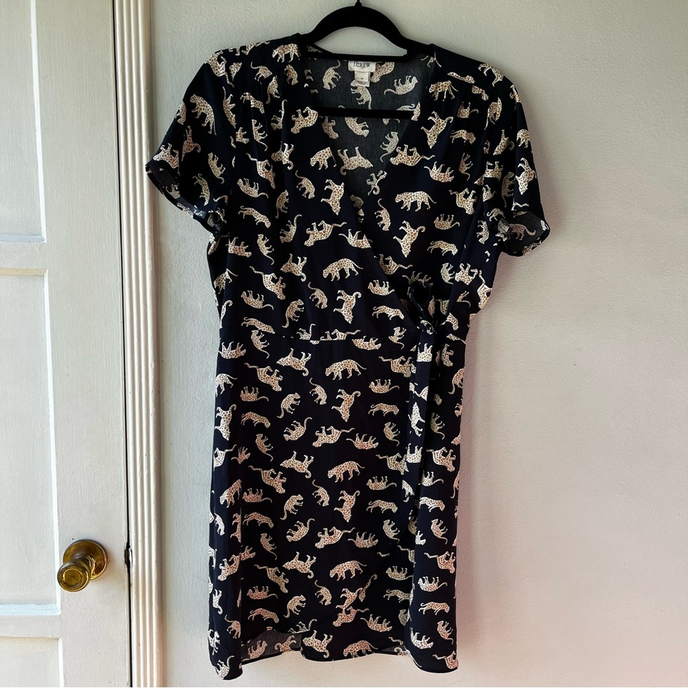J.Crew• Navy Leopard Wrap Dress• Sz 10 - Picture 12 of 12
